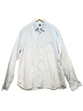 Ike Behar Mens Classic Fit Linen Button Down Shirt  Sz XL Blue White Stripe